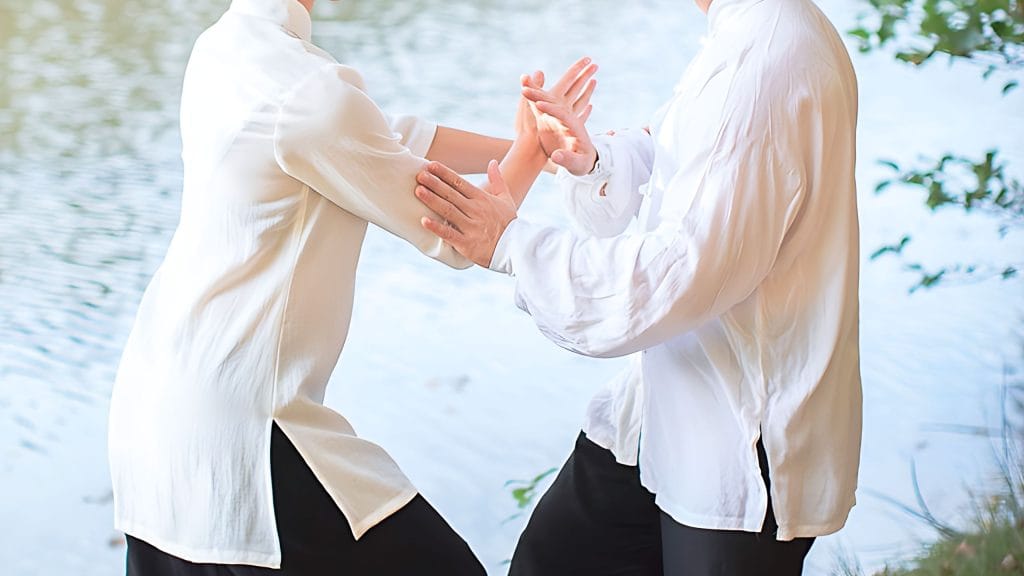 2 osoby praktikující taiji tuishou. Praktické používání čtyř kvalit síly peng, lu, ji, an v interakci s protivníkem. Jde o způsoby, jimiž v taiji přijímáte a zpracováváte sílu soupeře a jak vytváříte a vydáváte vlastní sílu. Zaměříme se na využití souhry celého těla, mentálního záměru, zvýšeného proudu vlastní energie a vnímání energie protějšku. Principy taiji ze semináře uplatníte i v mnoha běžných situacích v každodenním životě.